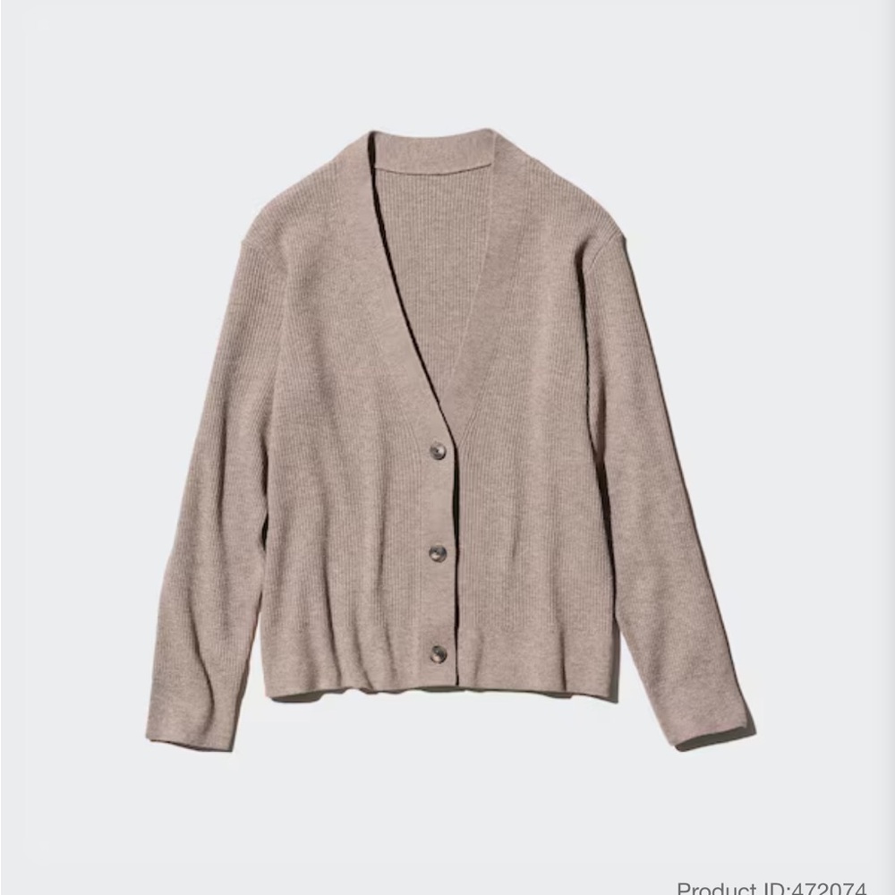 Uniqlo Washable Ribbed Knit Cardigan in Khaki